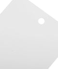 Close-up of white PVC blank hanging tag with punched hole, part of 100pcs waterproof shipping labels for home brewing DIY supplies.