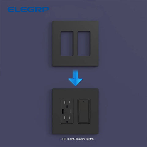 2 Gang Screwless Wall Plates Mid Size Unbreakable Thermoplastic Faceplates For Decorator Receptacle Outlets UL Listed Matte Black 5 Pack