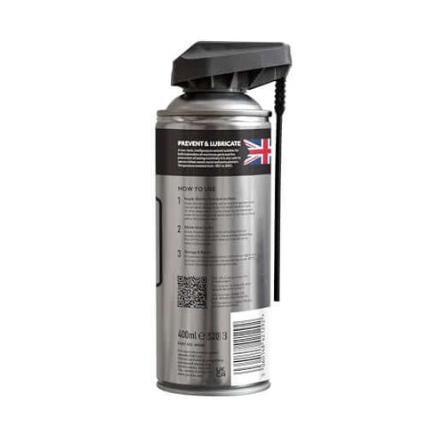 Side view of 400ml can of Silicone Spray Lubricant For Tools And Gear A Handy Toolbox Essential Multipurpose Slick That Repels Dirt