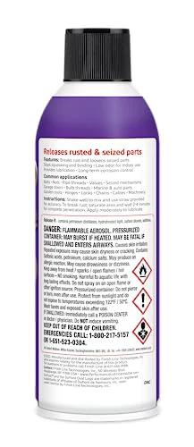 Back view of Stuck Bolts And Nuts Teflon Penetrant Aerosol 10 Oz Quick Penetration For Frozen Or Rusted Hardware with warning labels.