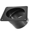 Heavy Duty 4 Inch Abs Dust Port Connector For Band Saw And Jointer With Four Pre Drilled Mounting Holes angled view showcasing the mounting bracket.