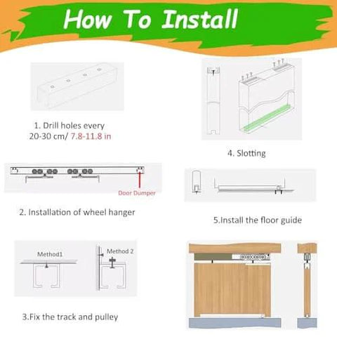 Installation guide for Concealed Soft Close Barn Door Hardware Kit With Double Hanging Tracks Adjustable Ceiling and Wall Mount.