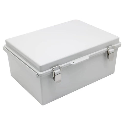 Watertight Electrical Junction Box With Mounting Plate And Clear Hinged Cover, Stainless Steel Latch, Durable Plastic Enclosure, Grey