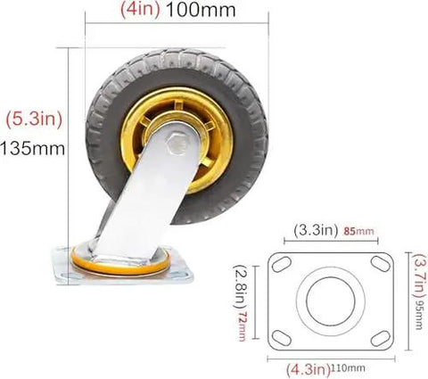 Heavy Duty Rubber Swivel Casters With Locking Brakes Set Of Four For Home Furniture And Utility Carts Smooth Dual Bearing Wheels 100mm wheel size
