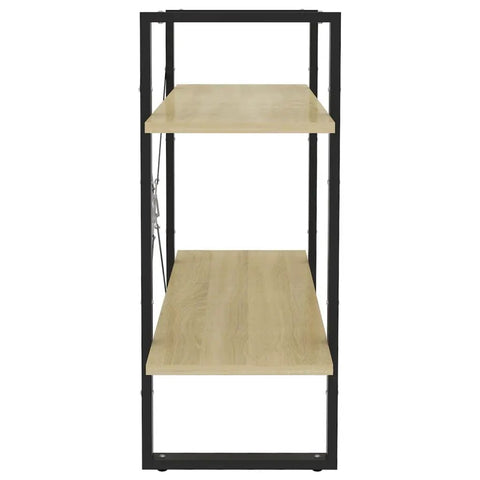 Two-Tier Book Cabinet In Sonoma Oak Finish Made From Engineered Wood, front view showing two shelves and metal frame