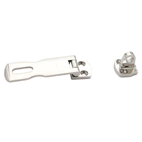 Direct replacement stainless steel boat door latch set; two-piece marine-grade locking mechanism