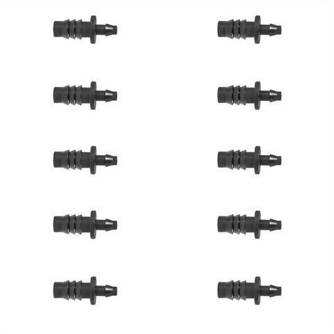 One Quarter Inch To Five Sixteenth Inch Barbed Reducing Drip Irrigation Fittings Kit For One Quarter And Five Sixteenth Inch Tubing Easy Install Black Plastic Connectors For Garden Watering System displayed in a 10-pack set