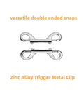 Front view of two silver zinc-alloy double-ended snap hooks, 2.75 in, for leashes or keys.