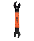 Heavy Duty Bike Pedal Wrench Spanner 15 16 17 mm For Quick Repair And Removal On Mountain Bikes BMX Cyclocross With Long Handle And Comfortable Grip Carbon Steel Build, showing dual-ended wrench with orange grip.
