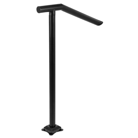 Rock Solid Floor Mounted Stair Handrail For 2 To 3 Steps And 36 Inch Wide Iron Step Railing with smooth curve grip in matte black finish.