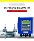 Waterproof Ultrasonic Flow Meter With RS485 IP67, Clamp On Sensor TM 1, installed on pipe for industrial use.