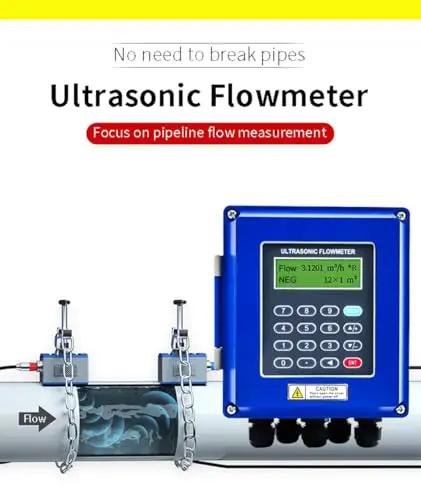 Waterproof Ultrasonic Flow Meter With RS485 IP67, Clamp On Sensor TM 1, installed on pipe for industrial use.