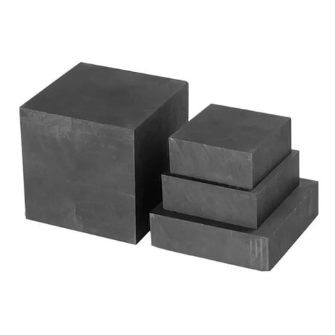 Graphite Block With Glossy Exterior For Electrodes And Sintering Applications Square Plate 20x50x50mm, showing multiple block sizes.