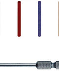 Sunburst 2mm Pins For Precision Polishing On Tight Spots Thermoplastic Rotary Cleaning And Polishing Tool Kit With 8 Pins 6 Grit Textures And 7081 Mandrel 49 Piece Set showing various colored pins and mandrel.