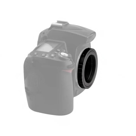 M42 T Ring Adapter For Nikon APS-C DSLR Cameras With All Metal Construction And Anti Oxidation Finish attached to camera