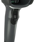 Close-up of renewed handheld barcode scanner corded with USB cable included high speed 1D 2D QR code reader for paper labels and mobile screens.
