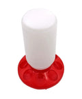 Heavy Duty Automatic Poultry Feeder With Waste Free Base And Clear Sight Jar Perfect For Baby Chicks Pigeons And Quail, red base, clear jar.