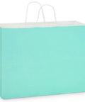 Aqua White Kraft Paper Shopping Bags Vogue Size 16 x 6 x 12 Inches Pack Of 200 With Serrated Tops And White Twisted Handles For Retail Stores Boutiques And Events