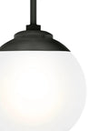 Hepburn 1-Light Modern Brass Pendant Light With Globe Shaped White Glass Shade, close-up of dimmable globe shade