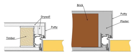 Diagram showing installation setup for a Quadro 4088 Sliding Interior Door Kit with black matte frosted glass pocket door and pocket system.