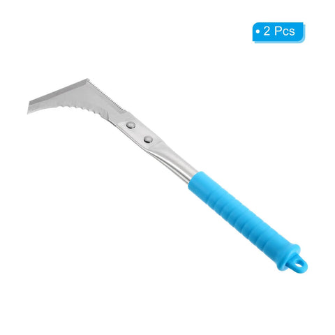 11.4 Inch Serrated Weeding Knife Set with blue handles, stainless steel, dual pack, L Shape Crack Weeder for tight crevices