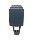 Electric Hydraulic Reset Actuator Compatible With Ventilation And Refrigeration Dampers Built Tough Compact Design view from the front.
