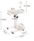 No Sweat Adjustable Standing Laptop Cart With Durable Wheels For Effortless Rolling Anywhere Ergonomic Sit Stand Computer Table For Chill Bedrooms Or Hustle Ready Home Offices Brown dimensions displayed on a height-adjustable desk.
