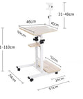 Height Adjustable Standing Laptop Desk With Smooth Rolling Wheels For An Ergonomic Sit Stand Workspace That Brings A Hella Fresh Vibe To Small Bedrooms And Cozy Home Office Setups with measurements displayed.