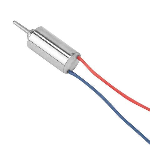 Five Pack Coreless Micro DC Motors Set With High Speed 32250 RPM Tiny 4mm Diameter 4.5V 0.12A 0.12W Ideal For Model Aircraft Tiny Toys Vibration Devices Electronic Projects, shiny metallic casing of one motor with red and blue wires