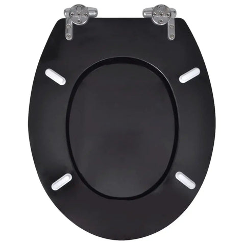 Top Tier Soft Close Toilet Seat Drop Down Lid In Sleek Matte Black Sturdy Mdf Panel Zero Slam Motion Straight Up Easy Swapping For Any Standard Residential Bathroom Setup Today, top view.