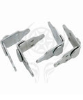 Four zinc-coated steel trailer corner connector brackets, part of an Eight Piece Trailer Corner Connector Bracket Set For Wood Panel Sides And Gates Heavy Duty Zinc Coated Steel 4 Left And 4 Right To Fit Four Corners Easy Install For Stake Bed Panels And Gate Latches Rust Resistant Hardware