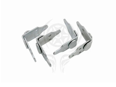 Four zinc-coated steel trailer corner connector brackets, part of an Eight Piece Trailer Corner Connector Bracket Set For Wood Panel Sides And Gates Heavy Duty Zinc Coated Steel 4 Left And 4 Right To Fit Four Corners Easy Install For Stake Bed Panels And Gate Latches Rust Resistant Hardware