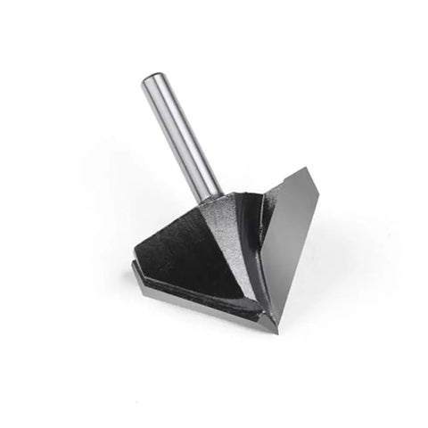Solid 6mm And 1/4 Inch Shank V-Cutter Router Bit For Wood Trimming Wall Flanging With Razor Sharp Edges To Crush Hard Work In Your Shop, angled view.