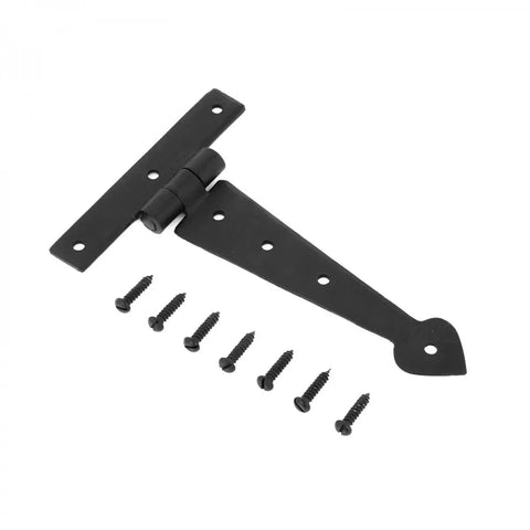 Heavy Duty Black Iron Arrow T Strap Hinge 6 Inch Long For Cabinet Doors And Gates with included screws, powder coated finish