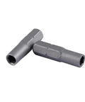Two alloy steel bit adapters for Eight Pack Precision Bit Adapters Set For Micro Bits To One Quarter Inch Hex Converter.