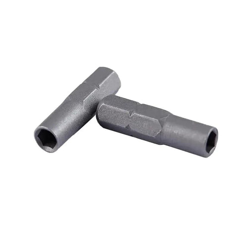 Two alloy steel bit adapters for Eight Pack Precision Bit Adapters Set For Micro Bits To One Quarter Inch Hex Converter.