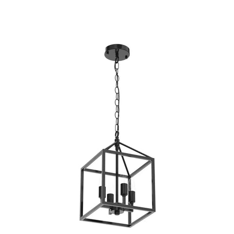 Black Farmhouse Chandelier 4 Light Industrial Lantern Chandelier Metal Frame Rustic Cage Pendant Light Fixture For Kitchen Island Entryway Dining Room Hallway Dope Vibe