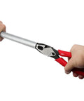 Person using 9 Inch Leverage Lineman Pliers With Crimper And Pipe Reaming Head on a metal pipe
