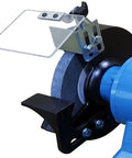 Eight Inch Industrial Bench Grinder 3600 Rpm 1 Horsepower Dual Voltage Shop Dog showing adjustable spark guard and grinding wheel.