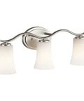 Armida 23 Inch Three Light Vanity Light With Satin Etched White Glass In Olde Bronze, elegant curved design mounting
