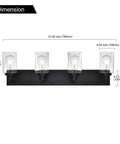 Dimensions of 4 Light Black Vanity Lights Over Mirror With Seeded Glass Shades Sleek Modern Wall Mount Bath Fixture