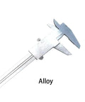Alloy Scale 150MM Vernier Caliper showing measurement jaws, designed for precision in industrial and jewelry applications.