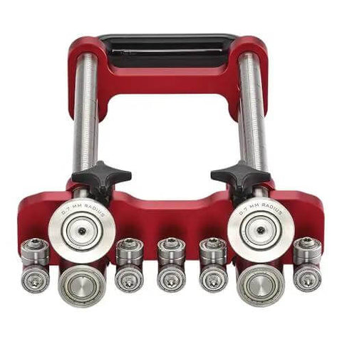 Two Station Metal Bender Pro Grade for Precise Bends under 150mm, adjustable roller spacing 0.5-1mm, front view of dual-station tool