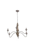 6-Light French Country Farmhouse Chandelier For Dining Room And Living Room, Rustic Brown Distressed Wood, Vintage Rust Arm Detail