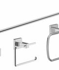 Duro 4 Piece Wall Mounted Bathroom Hardware Set In Polished Chrome Includes 18 Inch Towel Bar Towel Ring Toilet Paper Holder And Robe Hook