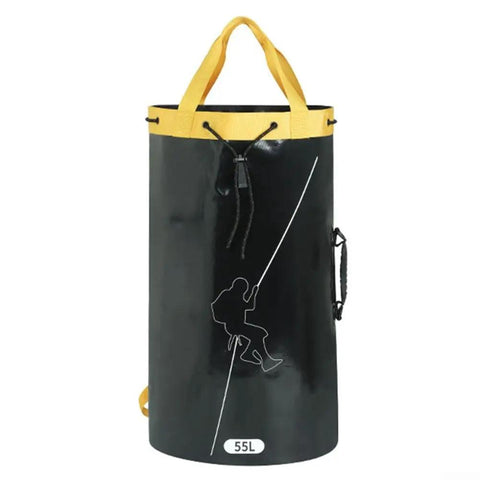 Black Climbing Rope Bag 55L Heavy-Duty Polyester PVC Storage Backpack with Drawstring Closure