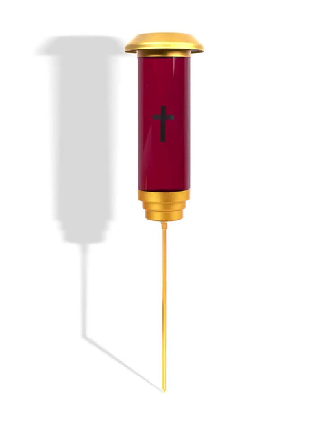 Solar Cross Cemetery Candle Holder And Lamp 26 Inch Ground Spike Graveside Light For Outdoor Memorials Shatter Resistant Lens