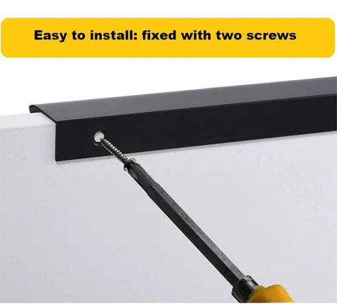 Installing Five Pack Silver Grey Hidden Finger Edge Cabinet Pulls with a screwdriver and two screws on a drawer.