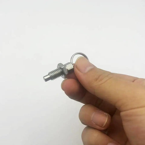 M8 Stainless Steel Plunger Pins Set Of 4 Quick Release Indexing Pins With Pull Ring in hand, showing heavy duty build and anti-rust quality.