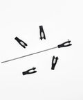 Five Pack RC Airplane Servo Linkage Rod Clevis Coupler U Shaped Nylon Clamp With Screws For 2mm Rod arranged on white surface